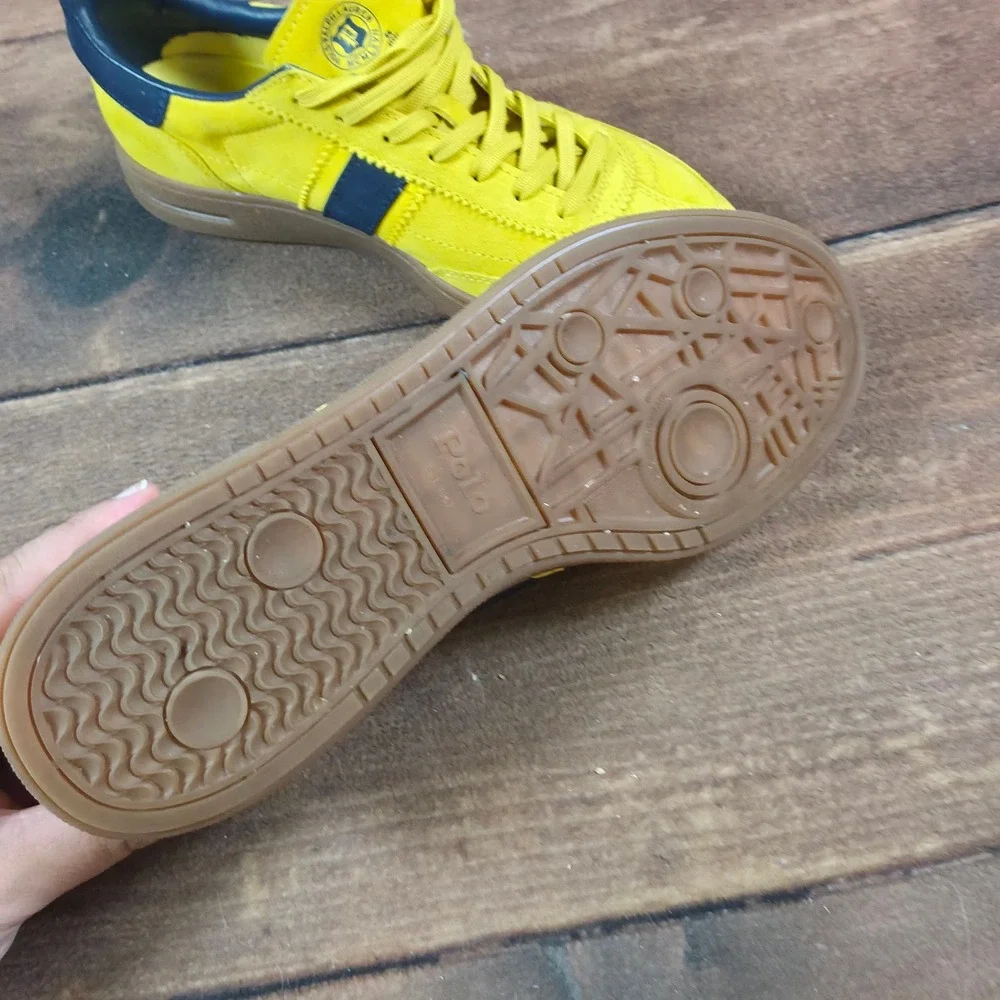 Polo Ralph Lauren Bedford Sneaker Mens 7.5 Yellow Good Suede Low Top Gum Sole